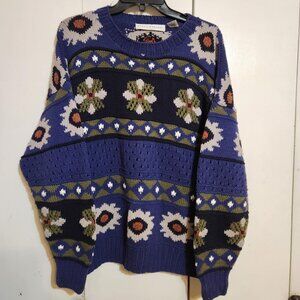 VTG Medium Henry Grethel Blue Geometric Floral Nordic Grandpacore Sweater